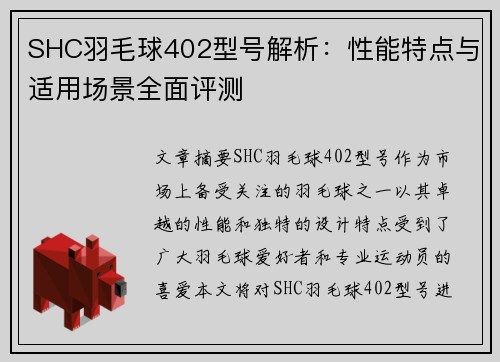 SHC羽毛球402型号解析：性能特点与适用场景全面评测